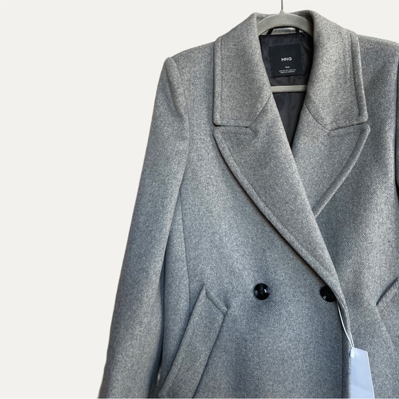 MANGO NWT Gray Lapels Wool Trench Coat Oversized Double Breasted Long Wool Coat - Picture 3 of 14